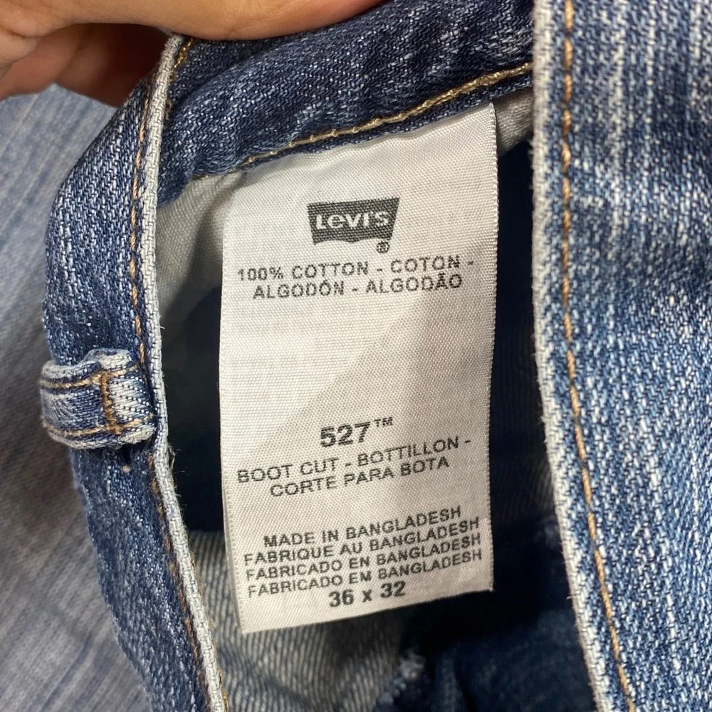 Levis 527 Bootcut Jeans 36 Mens Blue Grunge Distressed Frayed Hem Slim Fit Denim